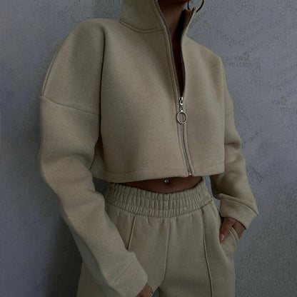 Damen Cropped Sweatjacke Hochkragen Norvielle - Norvielle