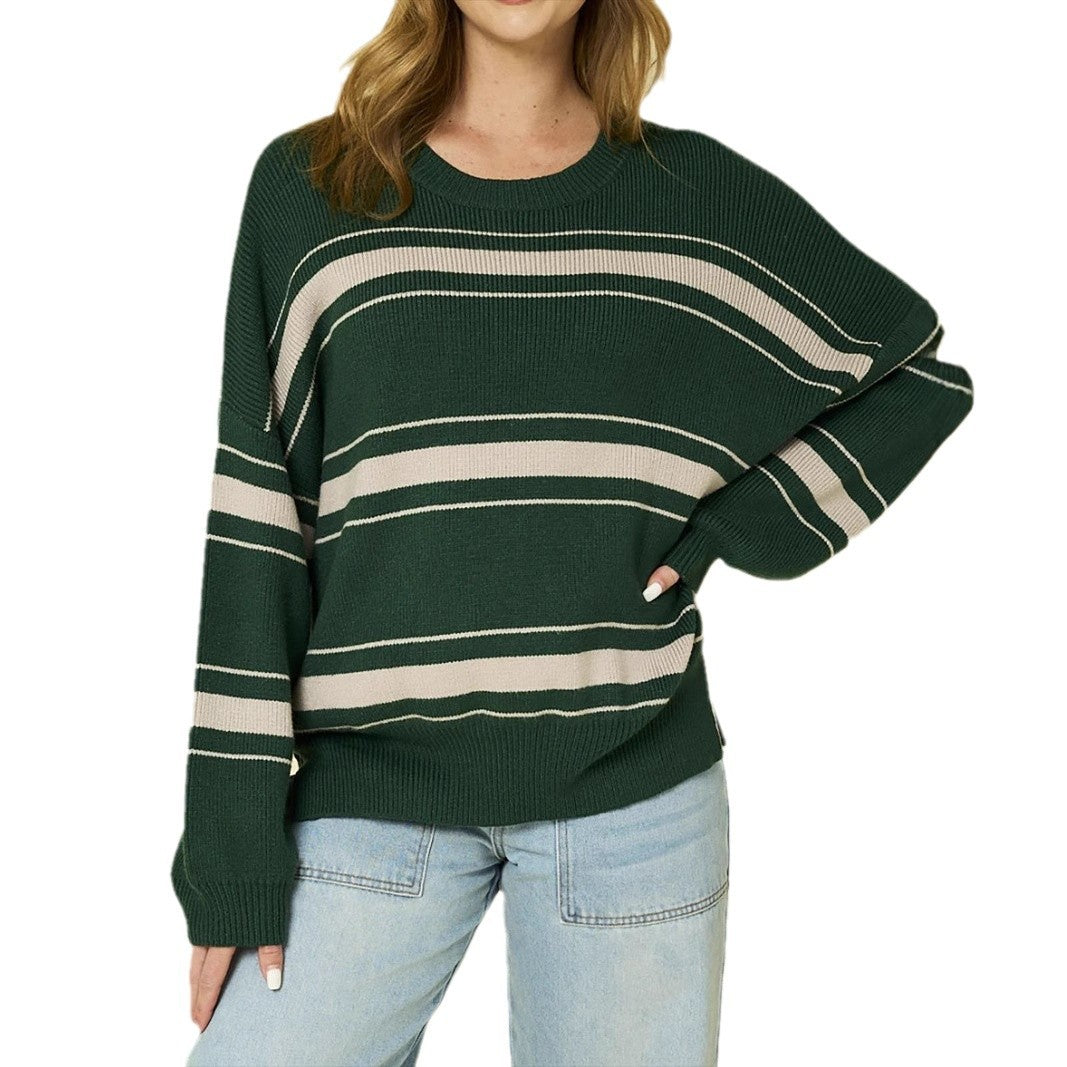 Damen Strickpullover Übergroße Ärmel Streifen Norvielle