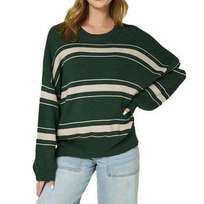 Damen Strickpullover Übergroße Ärmel Streifen Norvielle