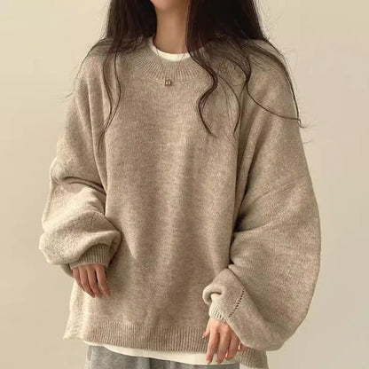 Damen Oversized Strickpullover Weite Ärmeln Lässiger Schnitt Norvielle