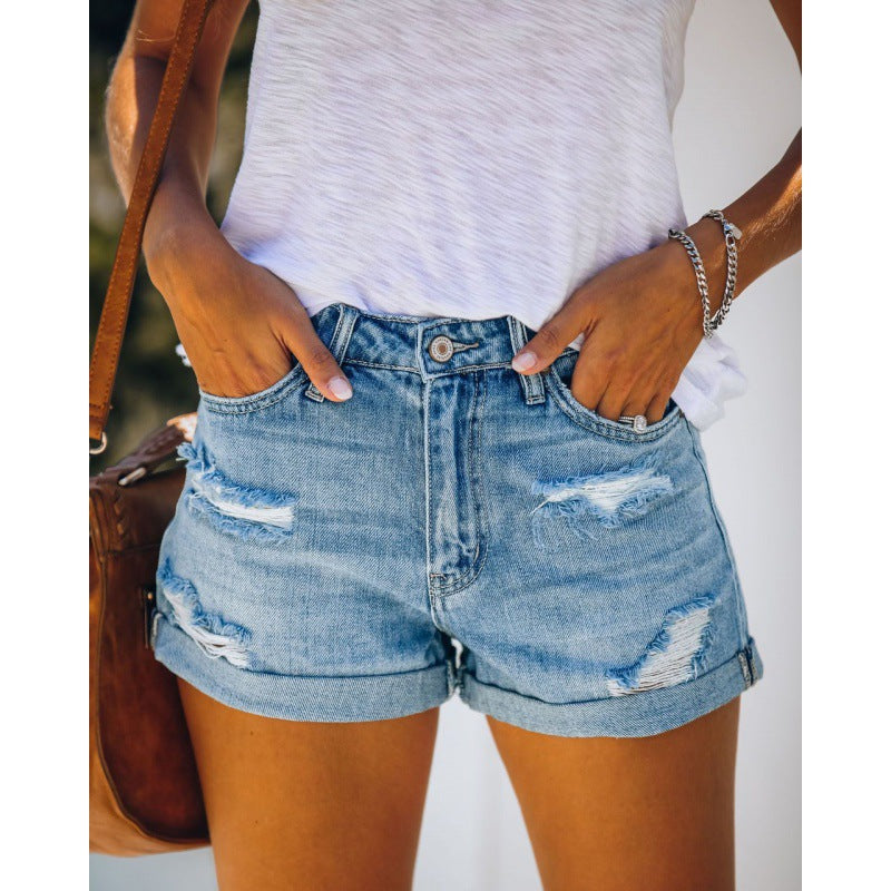 Damen Highwaist Destroyed Denim Shorts Ausgefranst
