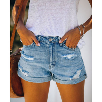 Damen Highwaist Destroyed Denim Shorts Ausgefranst