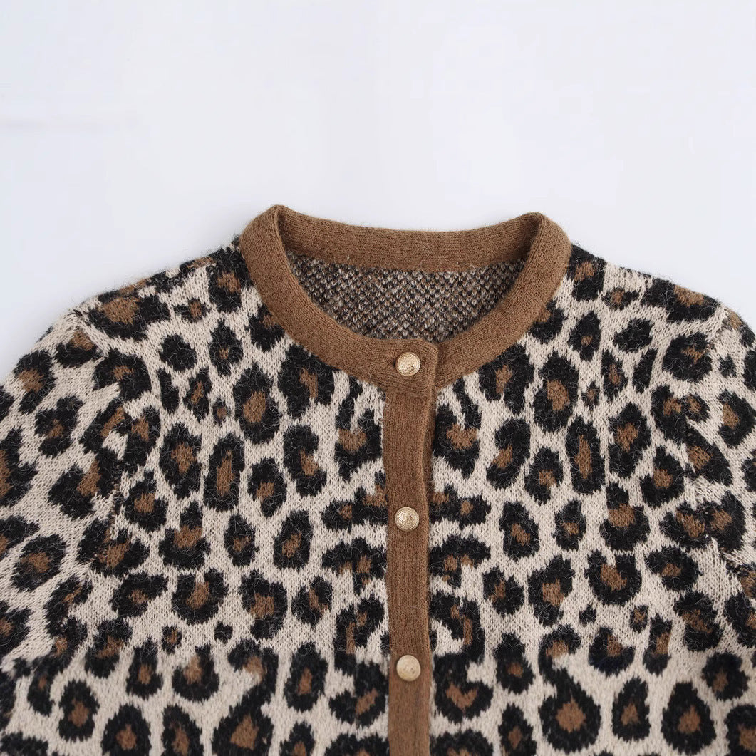 Damen Strickcardigan Animal-Print Mit Taschen Beige