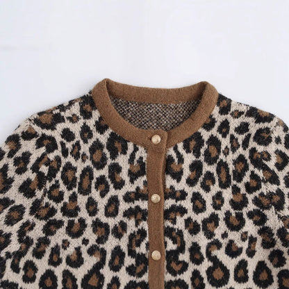 Damen Strickcardigan Animal-Print Mit Taschen Beige