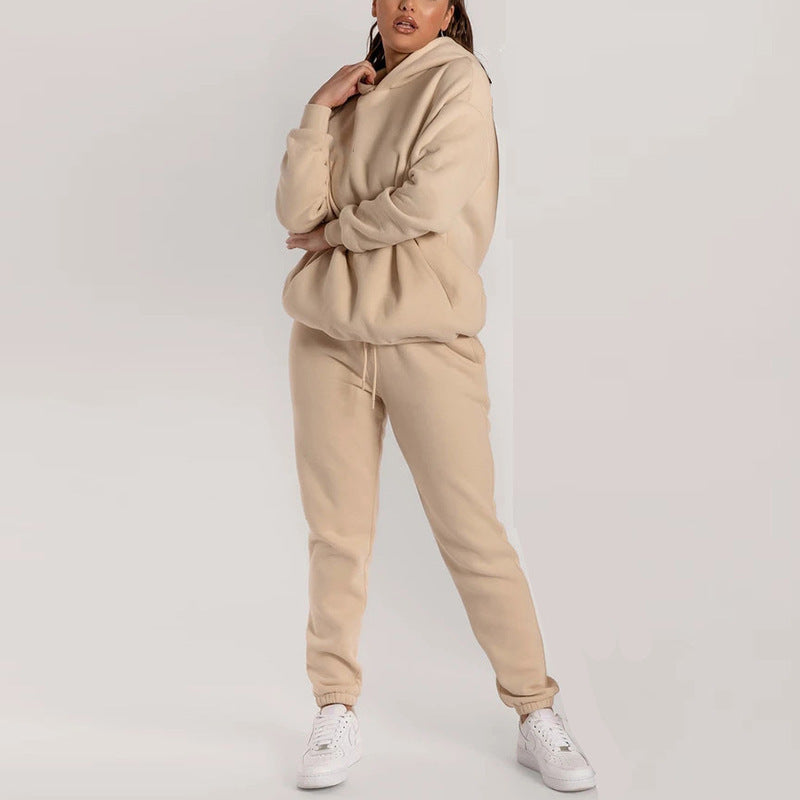 Damen Hoodie-Set Elastisch Mit Taschen Beige