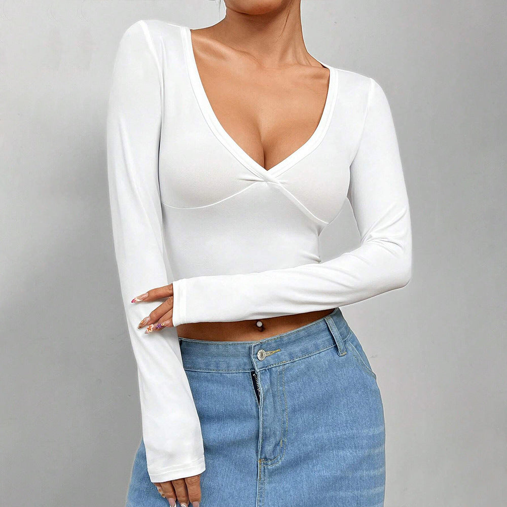 Damen Crop- Kurzärmelig V-Ausschnitt Wickel-Design Norvielle