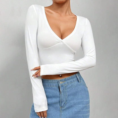Damen Crop- Kurzärmelig V-Ausschnitt Wickel-Design Norvielle