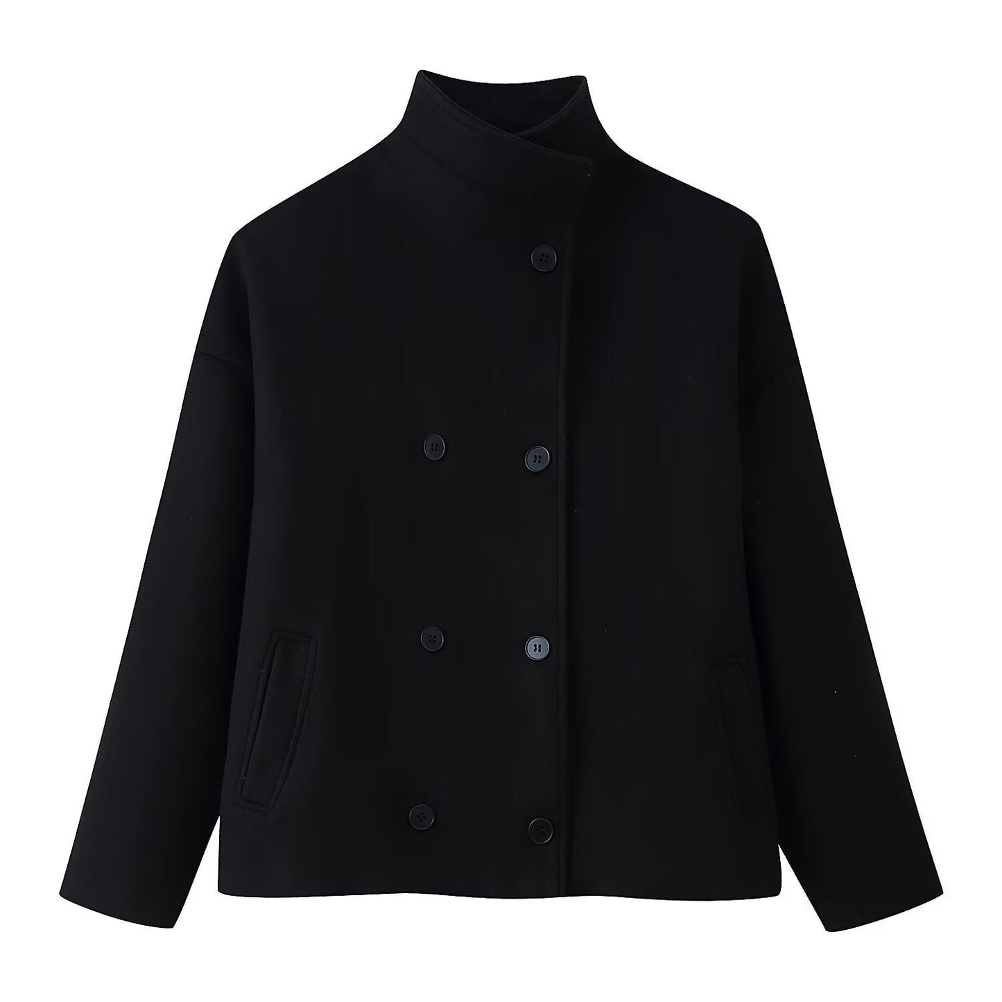 Damen Wolljacke Hochkragen Doppelknopf Norvielle