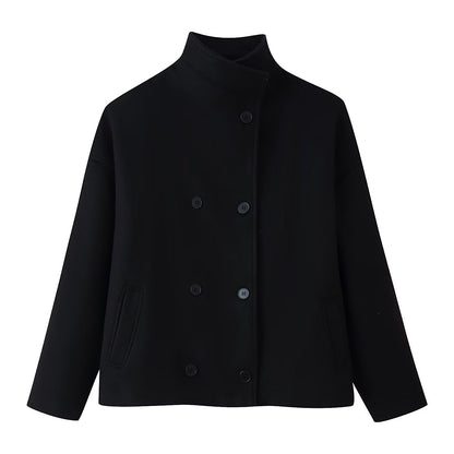 Damen Wolljacke Hochkragen Doppelknopf Norvielle
