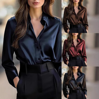 Damen Satinbluse Klassischer Schnitt Dezent Glanz - Norvielle
