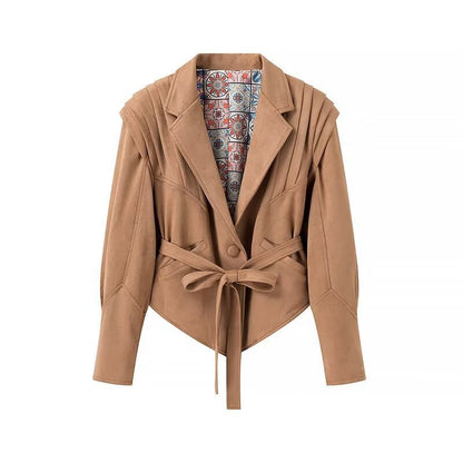 Damen Wildlederjacke Gürtel Elegant