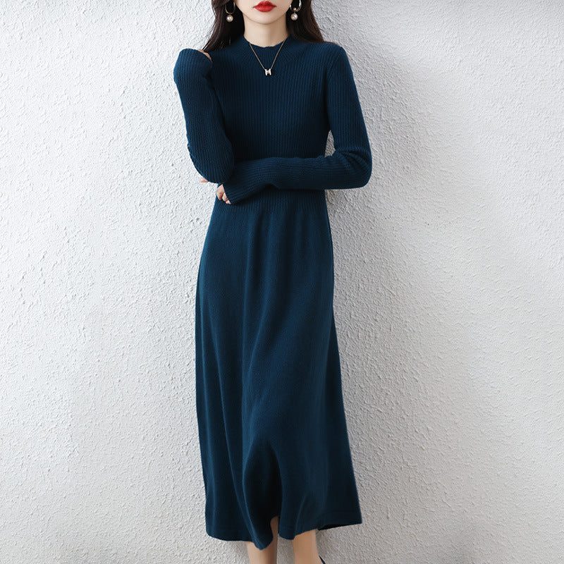 Damen Strickkleid Rollkragen Weitrock Norvielle