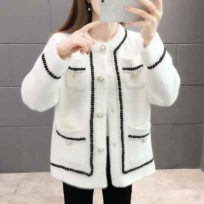 Damen Strickjacke Baumwollmix Perlenknöpfe Norvielle