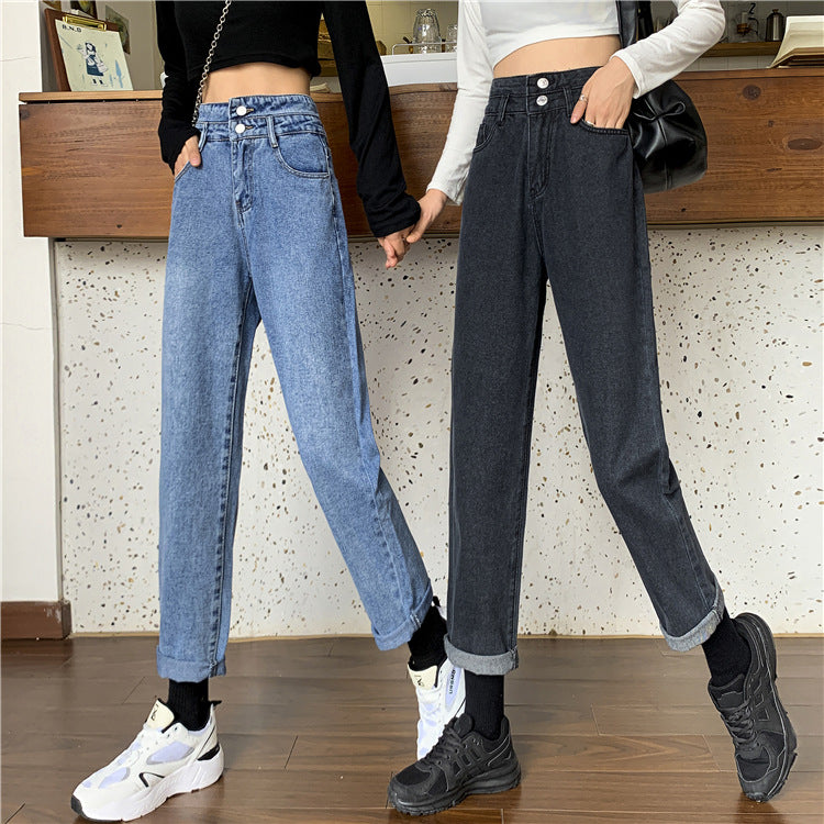 Damen Mom-Jeans Hochtaillierte Abnehmbare Säume Blau Norvielle - Norvielle