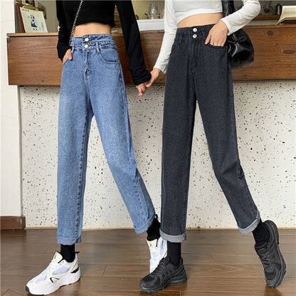 Damen Mom-Jeans Hochtaillierte Abnehmbare Säume Blau Norvielle - Norvielle