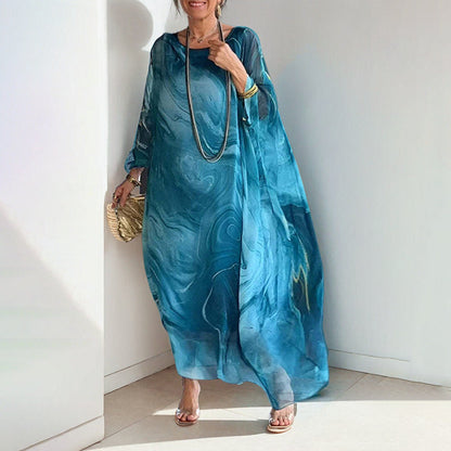 Damen Maxikleid Weiter Schnitt Wasserfarbenmuster Norvielle