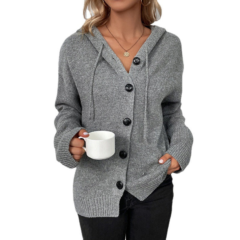 Damen Strickjacke Kapuze Grobstrick Beige