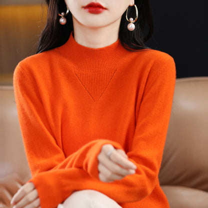 Damen Pullover Feinripp mit hohem Kragen Elegantes Design