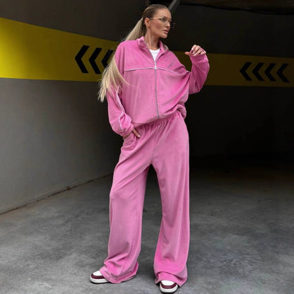 Damen Velours-Loungewear-Anzug Elastisch Weit Norvielle