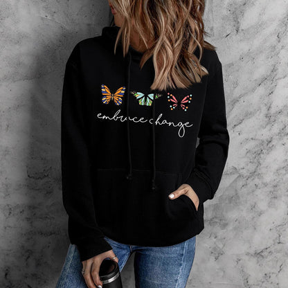 Damen Kapuzenpullover Schmetterlingsmotiv Baumwolle Weiss - Norvielle