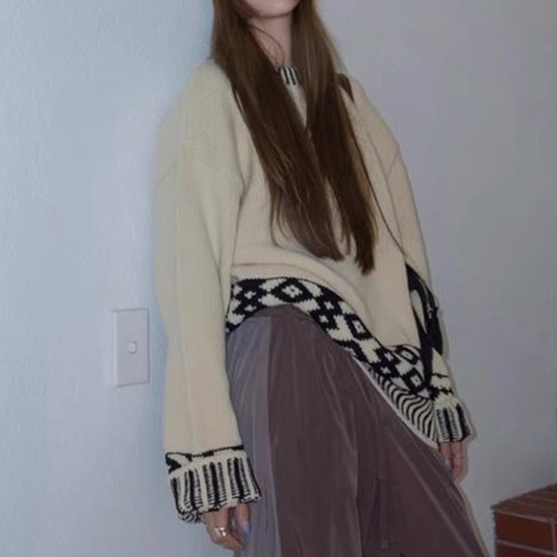 Damen Oversize-Pullover Gestrickt Auffälliges Muster Norvielle