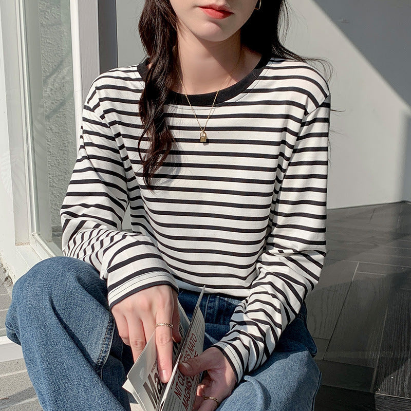 Damen Langarmshirt Streifenmuster Baumwolle