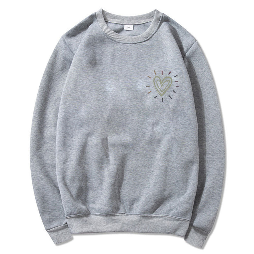 Damen Oversized Sweatshirt Herzmotiv Lässig Beige