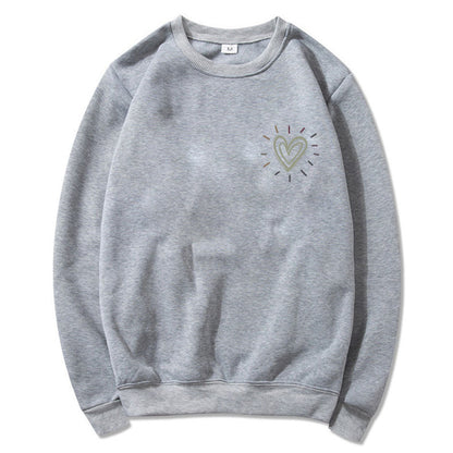 Damen Oversized Sweatshirt Herzmotiv Lässig Beige