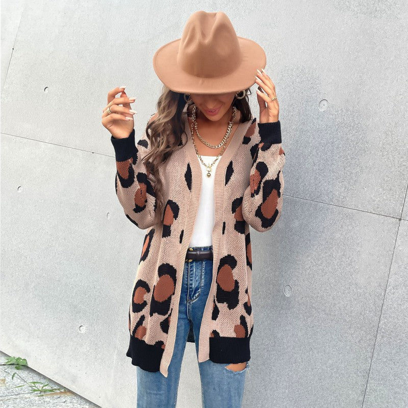 Damen Cardigan Lässig Leopardenmuster Offener Schnitt - Norvielle
