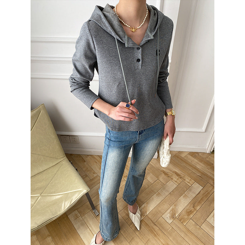 Damen Kapuzenpullover Norvielle Lässig Mit Knopfleiste Beige