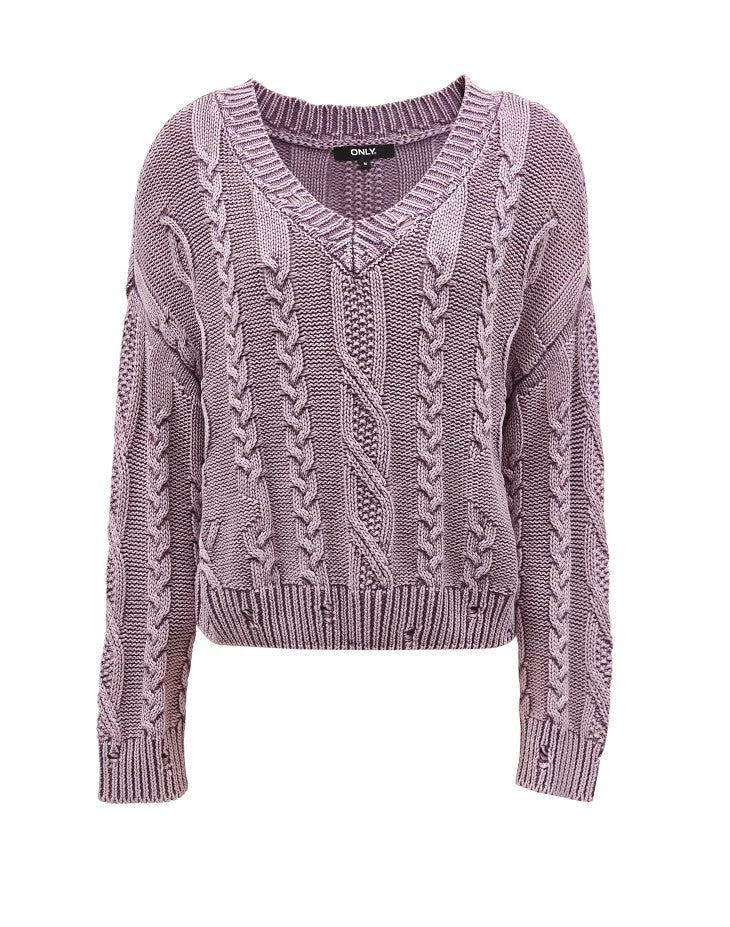 Damen Grobstrickpullover V-Ausschnitt Zopfmuster Norvielle