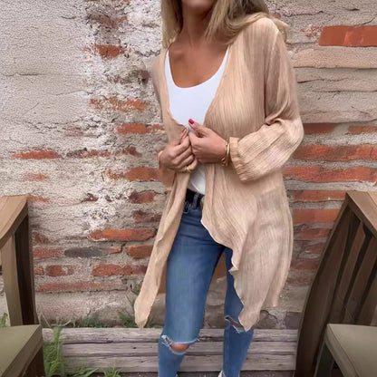 Damen Longcardigan Fließend Raffungen Norvielle