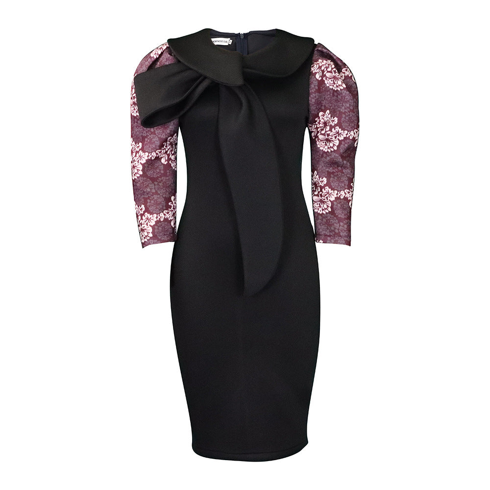 Damen Kleid mit Statement-Kragen und floralem Ärmel Norvielle