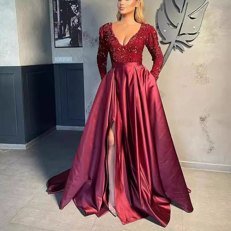 Damen Abendkleid Pailletten Hochschlitz Norvielle Schwarz - Norvielle