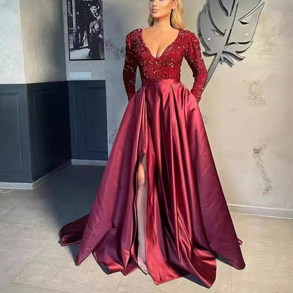 Damen Abendkleid Pailletten Hochschlitz Norvielle Schwarz - Norvielle