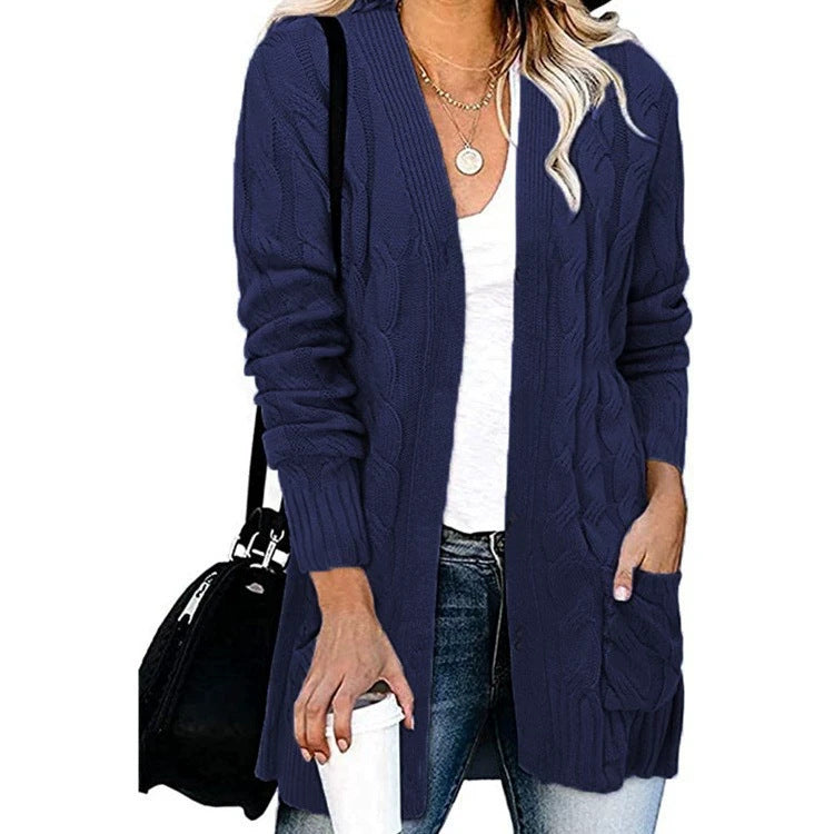 Damen Strickjacke Kabelmuster Offene Taschen Norvielle