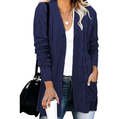 Damen Strickjacke Kabelmuster Offene Taschen Norvielle