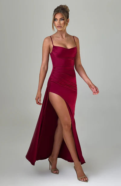 Damen Maxikleid mit seitlichem Schlitz und Spaghettiträgern Norvielle