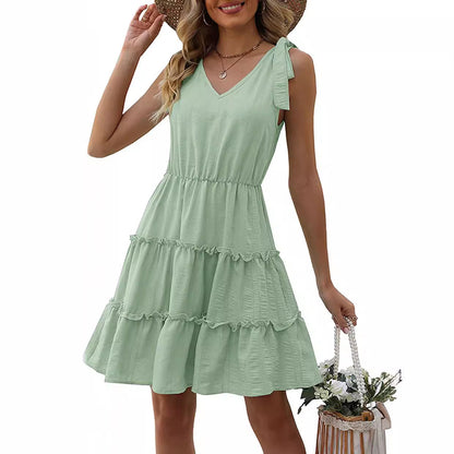 Damen Ärmelloses Sommerkleid Rüschen V-Ausschnitt Norvielle