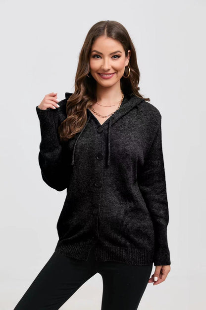 Damen Strickcardigan mit Kapuze und Knöpfen Norvielle