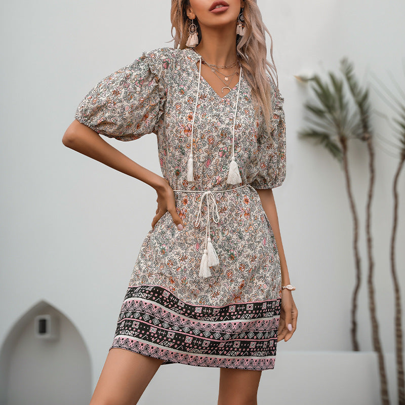 Damen Sommerkleid Rüschendetails Verstellbarer Taillenzug Norvielle