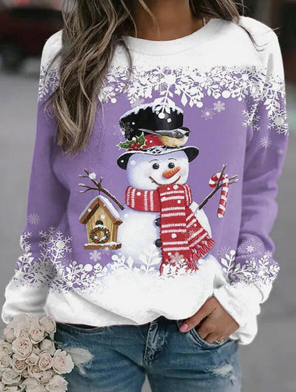Damen Sweatshirt Weihnachtlich Schneemann Langer Ärmel Norvielle