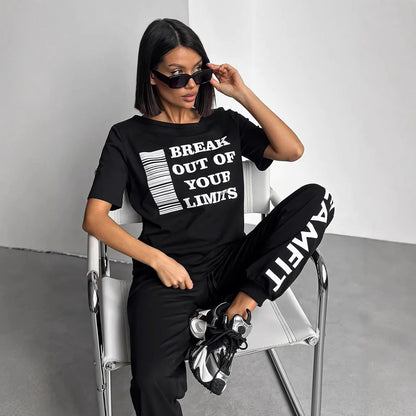 Damen Sportliches Zweiteiler Set mit Grafikdruck und Cut-Outs