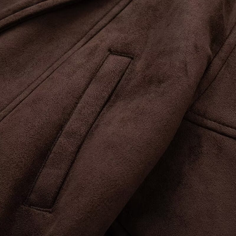 Damen Kurzjacke Breiter Kragen Taillengürtel