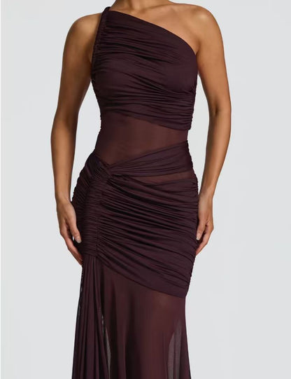Damen Abendkleid Asymmetrisch Rüschen Norvielle