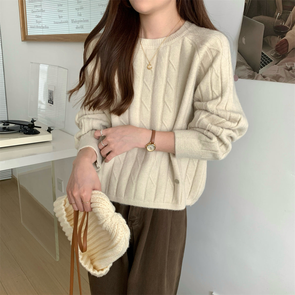 Damen Grobstrickpullover Rippdesign Lässig Norvielle