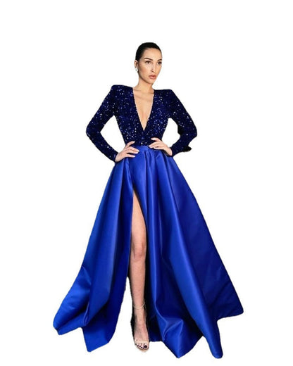 Damen Abendkleid V-Ausschnitt Hochgeschnitten Norvielle