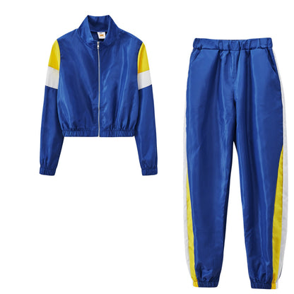 Damen Sportliches Trackset Elastisch Mit Stehkragen