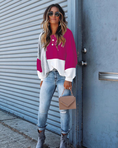 Damen Oversized-Pullover Kontrastfarben Norvielle
