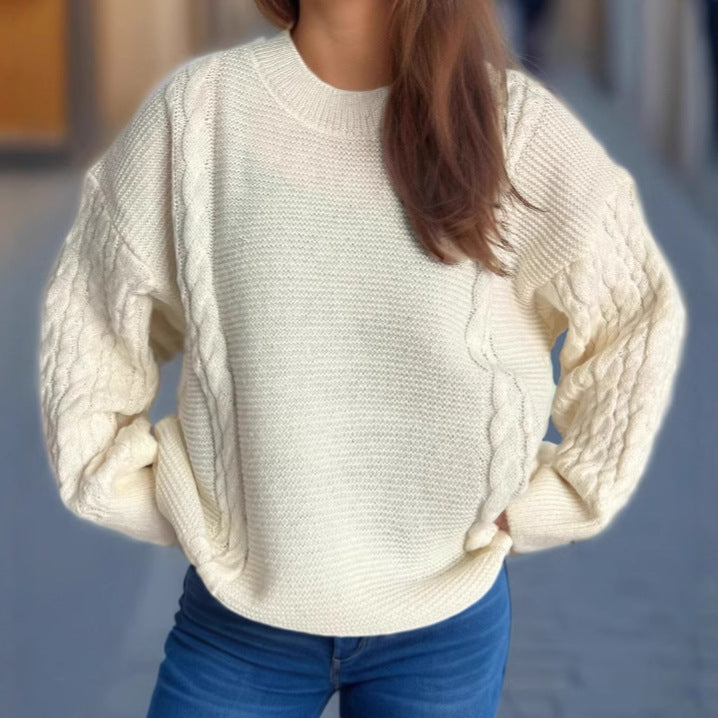 Damen Grobstrickpullover Zopf-Design Voluminöse Ärmel Norvielle